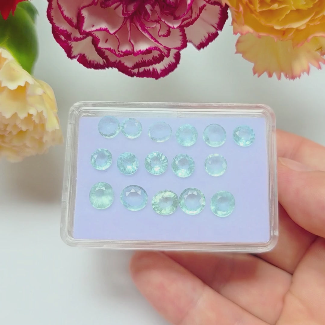 13.5 Ct Natural Aquamarine Parcel, 16 Pieces, Round, Sri Lanka