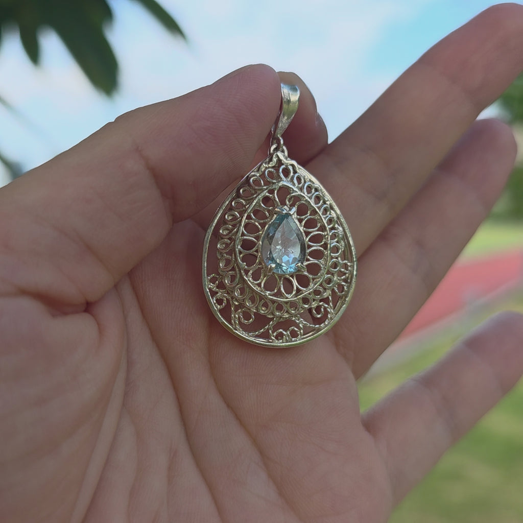 HP0002 Topaz Filigree Pendant 925 Silver Sri Lanka