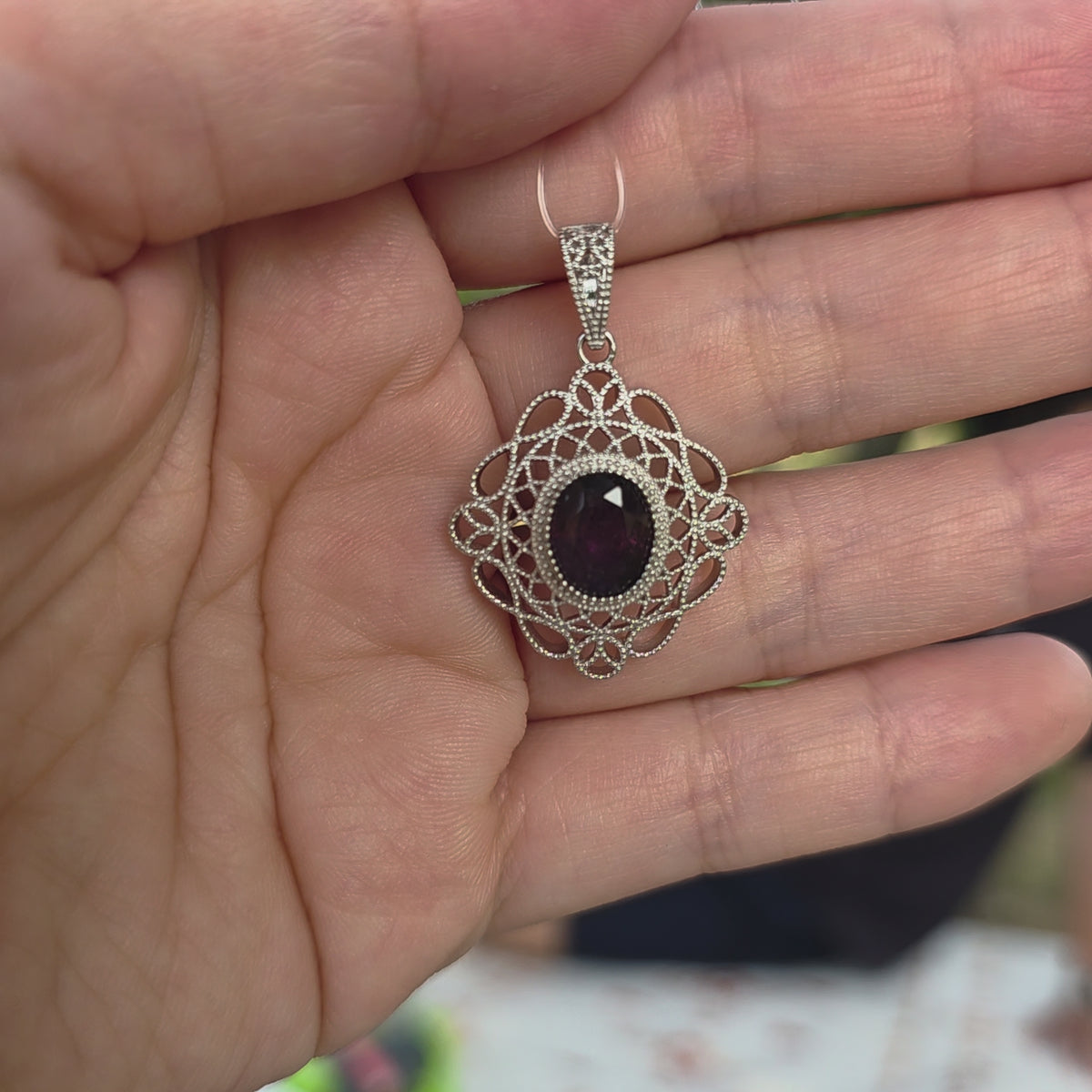 PES019~22 Vintage Filigree 3ct Natural Semiprecious Gems Statement Pendant