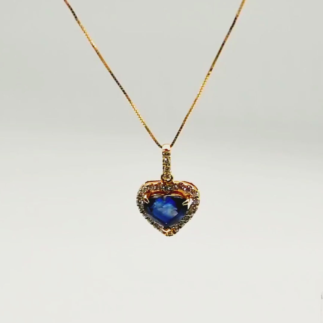 NEG001 3.95ct Heart-Shape Ceylon Sapphire & Diamond 18K Gold Necklace