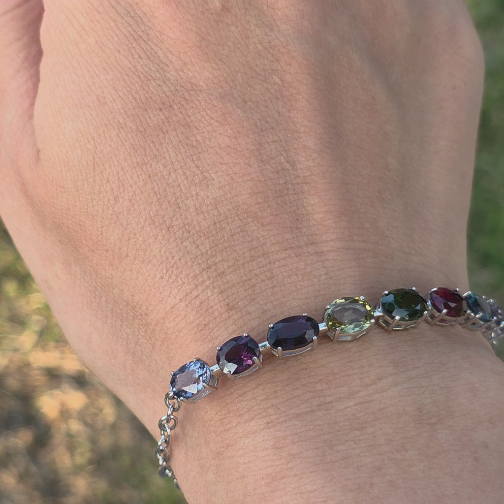 BRS012~16 Luxury 8-Gem Oval Multi-Gemstone Sterling Silver Bracelet