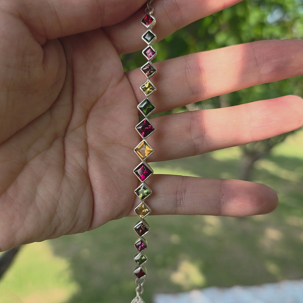 HB0004 Vibrant Multi-Gemstone Spinel Bracelet in 925 Sterling Silver (16cm)