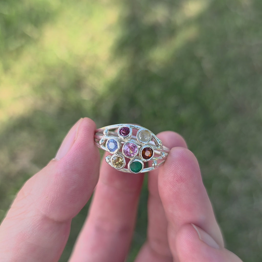 HR0008 Multi Sapphire Cluster Ring Ceylon Gemstone Silver