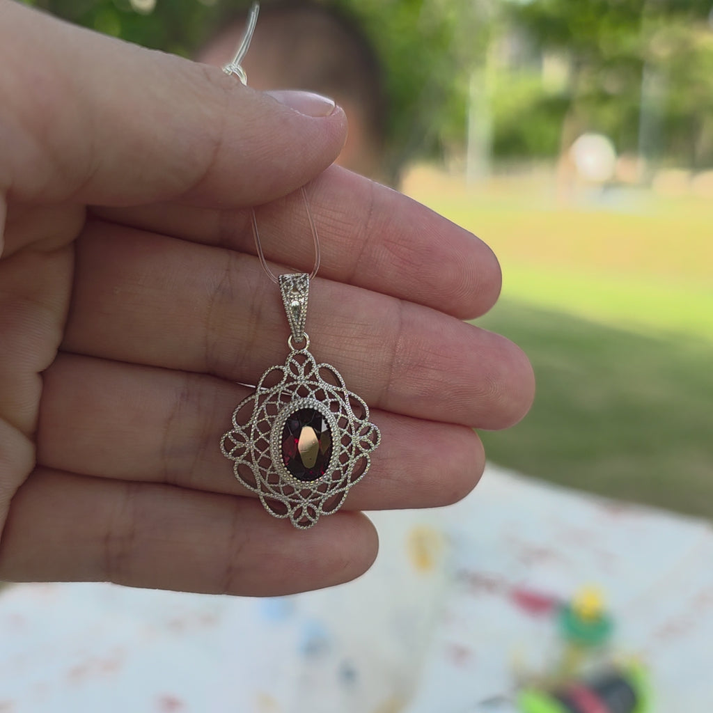 PES019~22 Vintage Filigree 3ct Natural Semiprecious Gems Statement Pendant