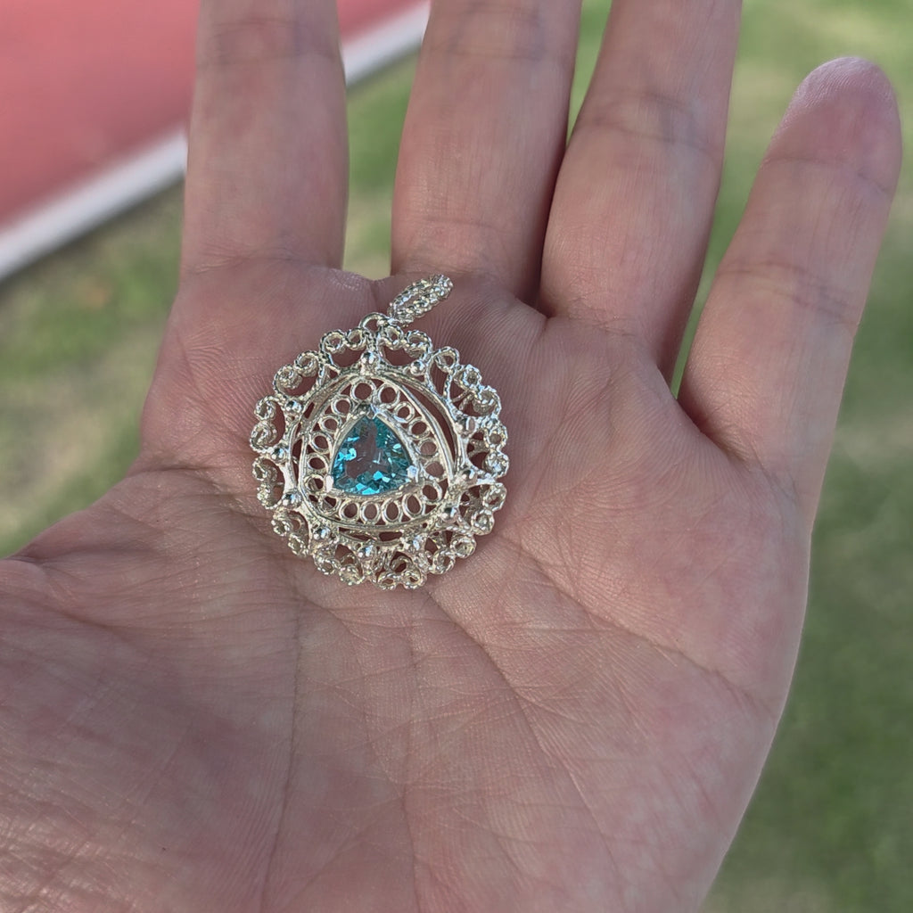 HP0003 Aquamarine Mandala Pendant Sterling Silver Gem