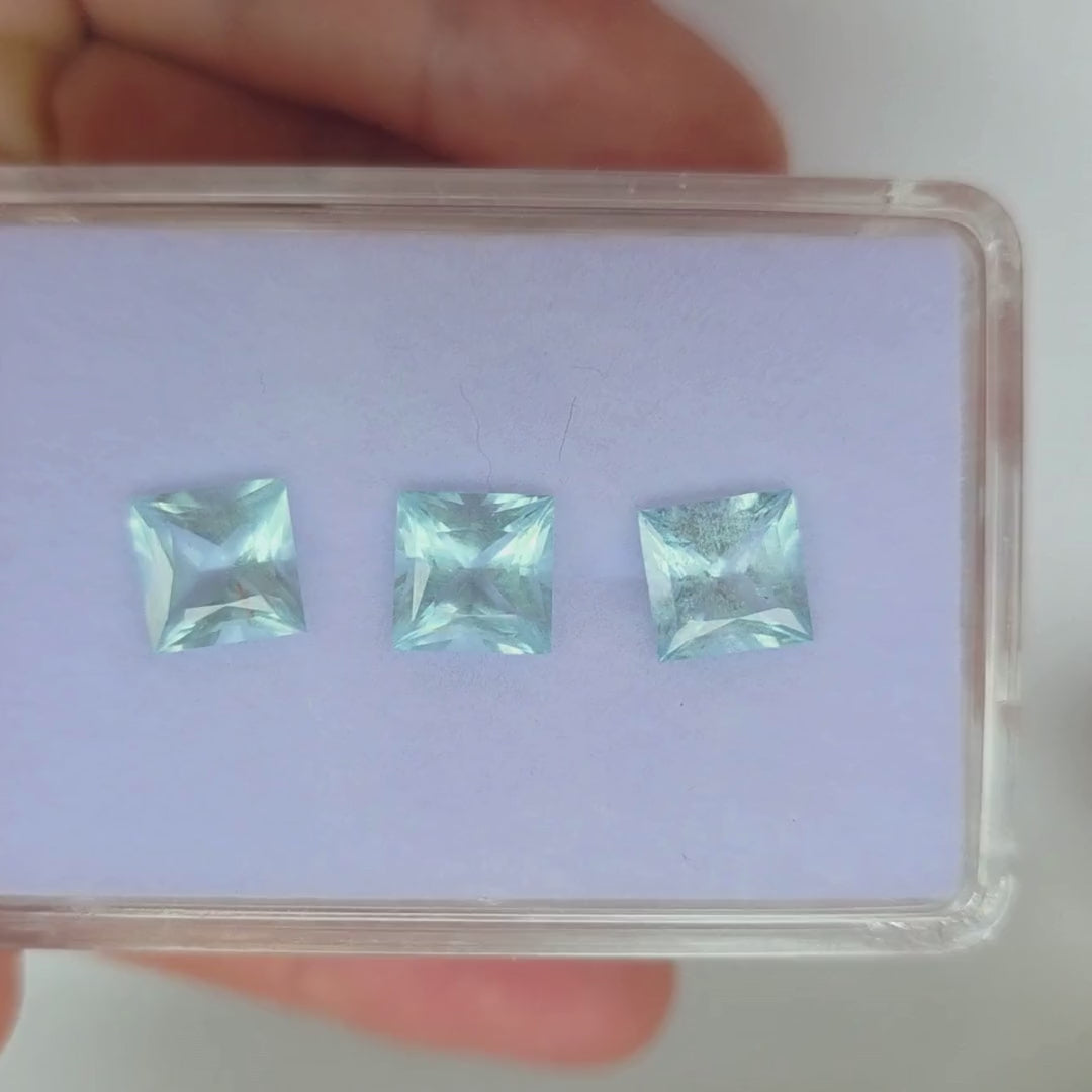 7.12 Ct Natural Aquamarine Parcel, 3 Pieces, Square mixed cut, Sri Lanka
