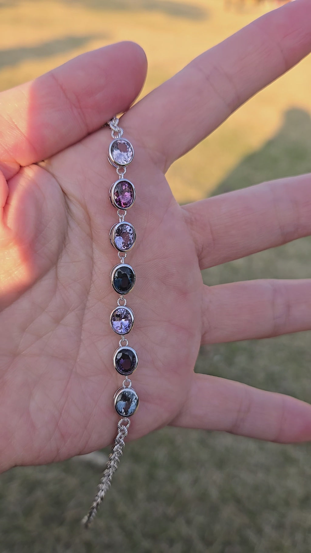 BRS007~11 Seven-Gem Multi-Stone Sterling Silver Chain Bracelet
