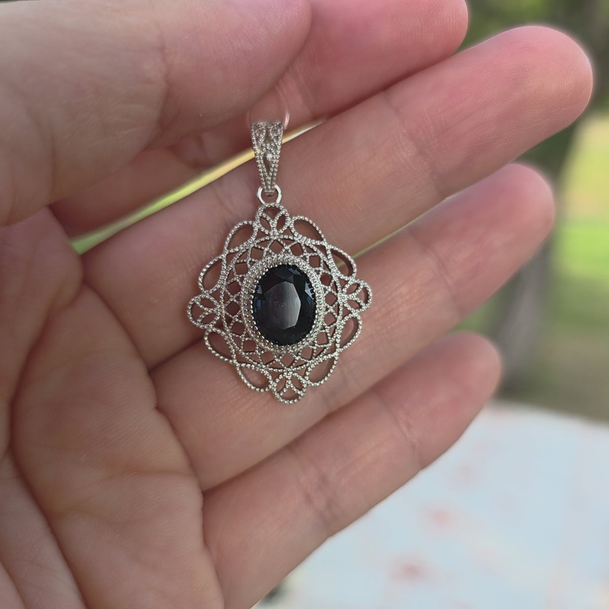 PES019~22 Vintage Filigree 3ct Natural Semiprecious Gems Statement Pendant