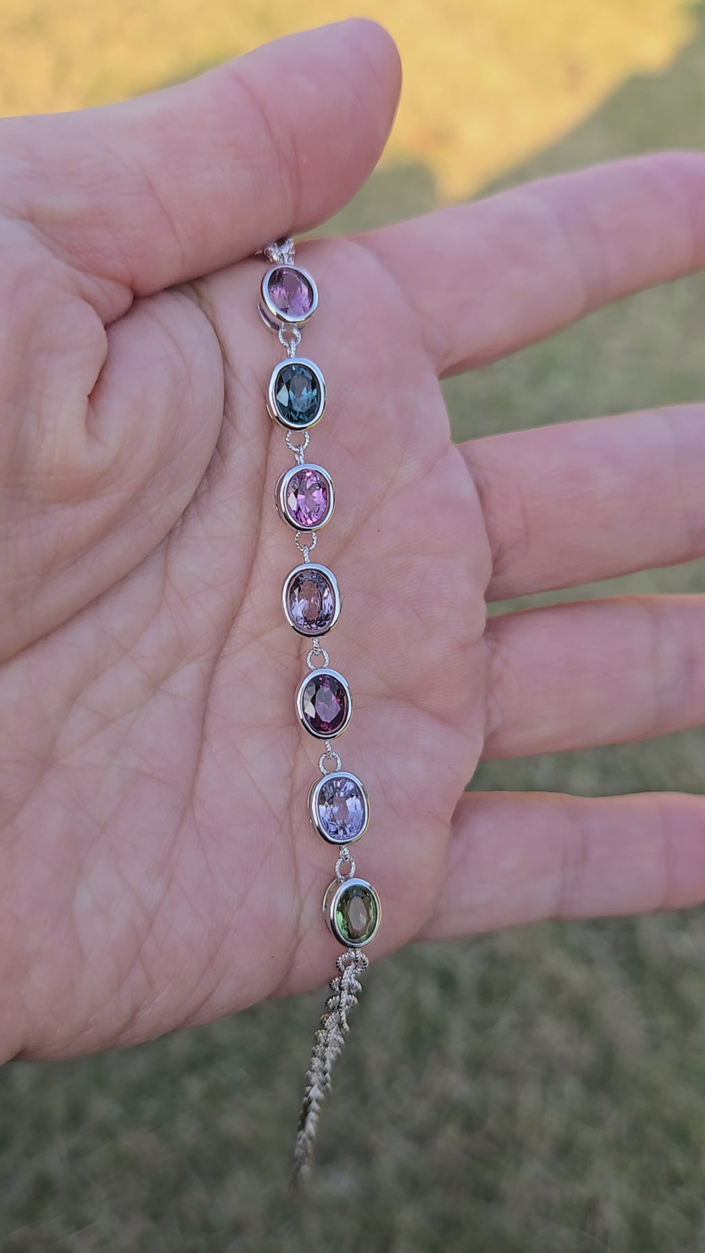 BRS007~11 Seven-Gem Multi-Stone Sterling Silver Chain Bracelet
