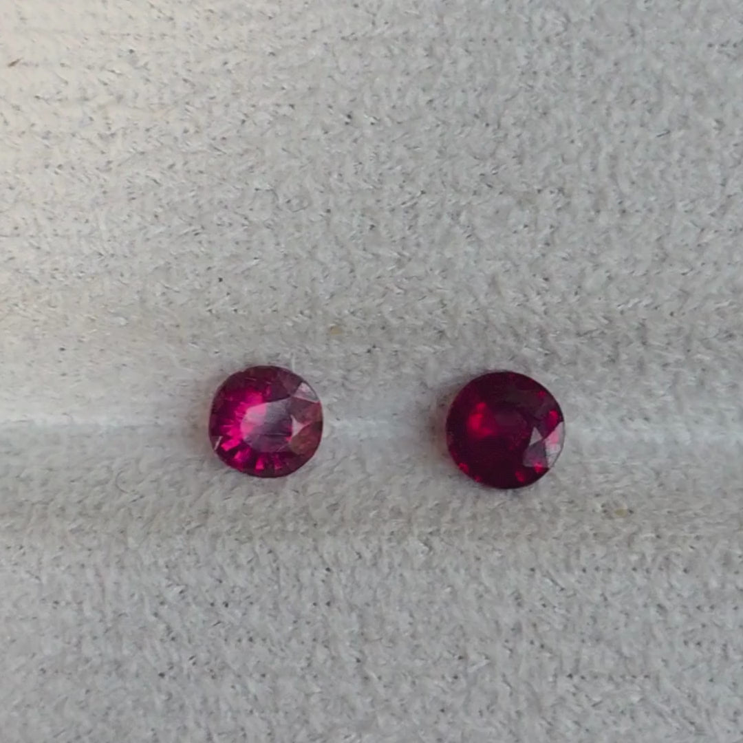 GAL001 1.64ct Red Garnet Earring Duo - Deep Crimson Round Pair