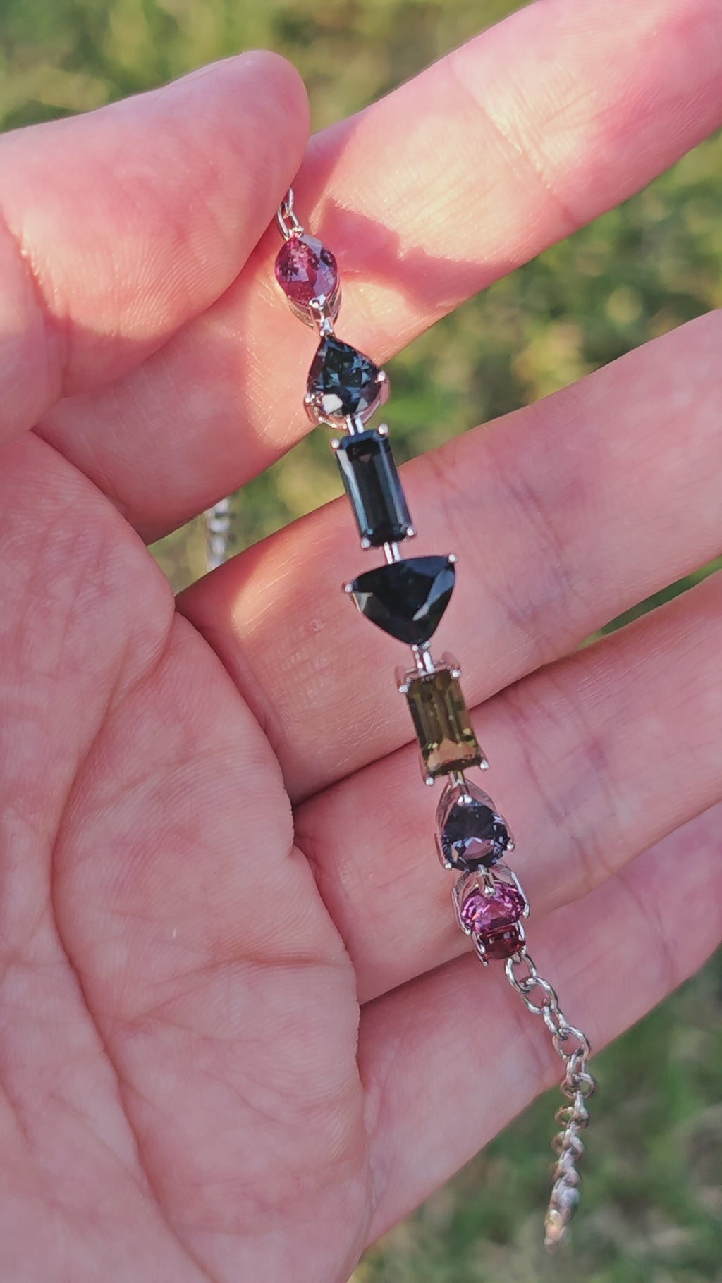 BRS017~19 Artisan Irregular Raw-Style Multi-Gemstone Silver Bracelet